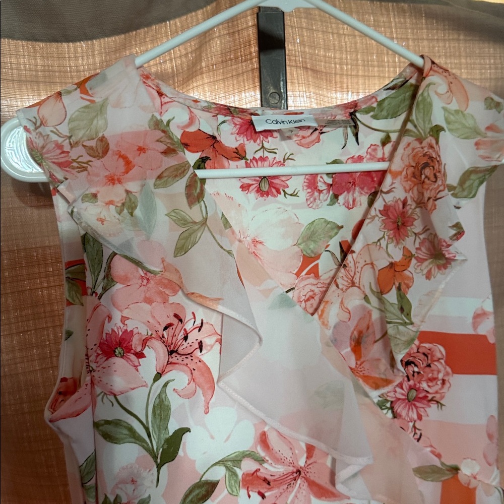 Calvin Klein Pink and Coral Floral SundressM7 - Picture 3 of 6